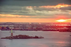 New York Harbor Print - Statue of Liberty and Bayonne, New Jersey