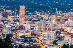 Portland Downtown Cityscape Print at Twilight