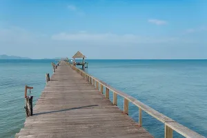 Wooden pier print with boat in Phuket, Thailand landscape