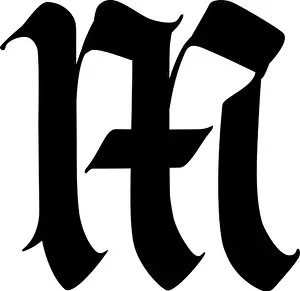 Print of Gothic Style Letter M in Gold