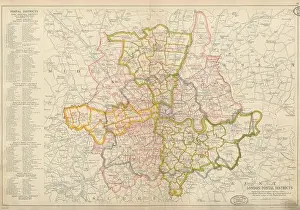 Vintage Colour Lithographic Print of London Postal Districts 1934