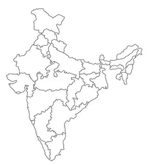 India Outline Map Print on White Background