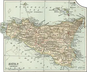 Sicily Map Print, Italy circa 1902