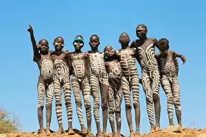 Mursi Tribe Boys with Painted Body Print, Ethiopia