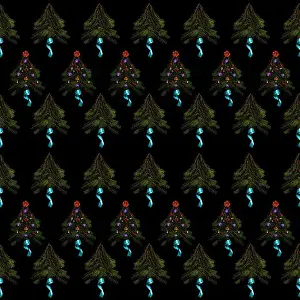 Black Christmas Tree Pattern Print