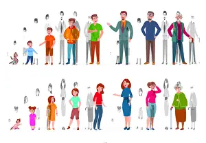 Images Dated 13th October 2024: Human Age Vector Print: Generations of Man, Woman, Baby and Elderly