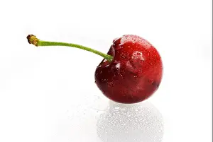 Red Cherry Print with Stem Isolated on White Background