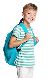 School boy with backpack Print