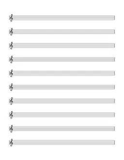 Western Music Print - Empty Sheet of Notes Template with Treble Clef Staff