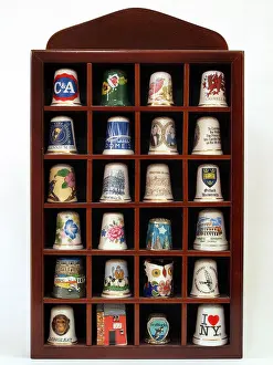 Souvenir Thimble Print in Wooden Display Case