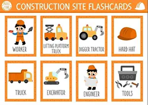 Vector Construction Site Print Flashcards for Kids