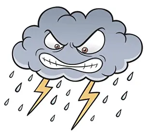 Vector Cartoon Clouds with Thunder Print