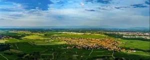 Wide Aerial Panoramic Print of Alsace Vineyards at Sunset