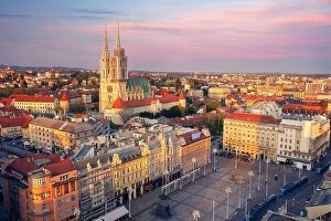 Croatia Collection: Zagreb, Croatia. Aerial cityscape image of Zagreb capital city of Croatia at sunset