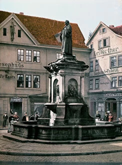 Related Images Collection: Animated image of a small square with a monumental fountain, in Nordhausen