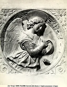 Baroque Style Sculptures Europe Prints: Announcing angel. Bas-relief by Antonello Gagini inside the Church of Santa Maria degli Angeli (or della Gancia)