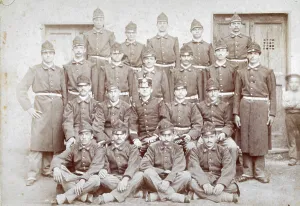 Military Uniform Prints: An army battallion, in front of the barracks