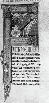 Bible of St Antimo, Vol I. scripture 226, verse, (Elijah on the cart of fire), manuscript preserved in Civic Museum in Montalcino
