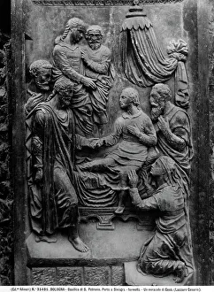 Bronze panel depicting a miracle of Christ, produced from a design by Ercole Seccadenari, part of the left door on the faade of the Basilica of San Petronio, Bologna
