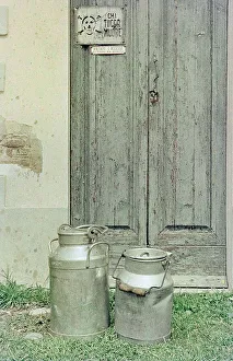 Traditional Farming Tools Prints: Cans for milk