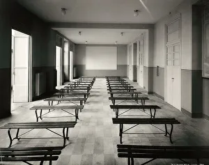 Civic Space Furnishings Prints: A classroom with benches in elementary school E. Tonoli in via Baggio, Milan