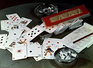 Vintage Playing Cards Prints: Close up of playing cards lying on a table