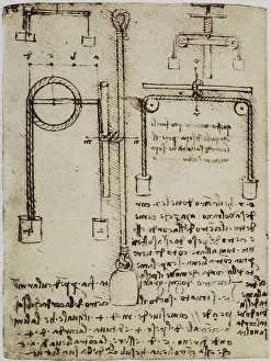 European Renaissance Periods Prints: Comparison between two lever systems for raising weights
