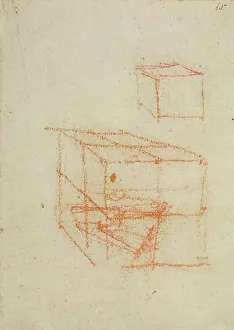 A cube, drawing from the Codex Forster III, c.65r, by Leonardo da Vinci, housed in the Victoria and Albert Museum, London