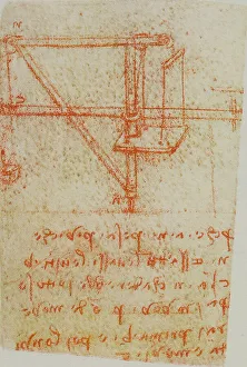 Leonardo Da Vinci Inventions Prints: Device for lifting weights, writings from the Codex Forster III