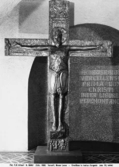 Male Nude Human Body Art Prints: Embossed silver sheet crucifix, in the Museo Leone, Vercelli