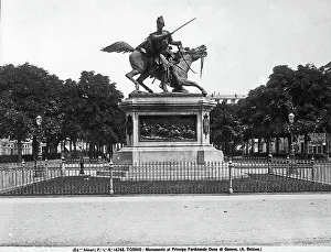 Equestrian Monument Prints: Equestrian monument to Ferdinando, duke of Genova, work by Alfonso Balzico, Turin