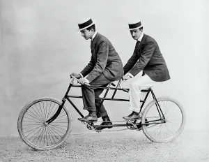 Two men on a tandem
