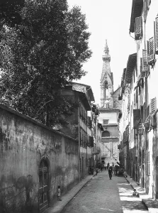 Prints of Borgo Allegri in Florence, with the bell tower of the Church of Santa Croce in the background Florence Borgo Allegri. Date of Photograph:1930 - 1938 ca Tower Prints: Borgo Allegri in Florence, with the bell tower of the Church of Santa Croce in the background