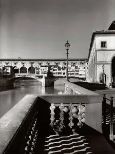 Prints of The Ponte Vecchio in Florence Florence Bridge Middle Ages, Europe, First and Second Millennium A.D.. Date of Photograph:1955 ca.. Date of Artwork:1345 ca.. Artist:Neri di Fioravante Landscapes Prints: The Ponte Vecchio in Florence