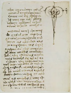 Geometric studies on the intersection of circles, writings belonging to the Codex Forster I, c.39v, by Leonardo da Vinci, housed in the Victoria and Albert Museum in London