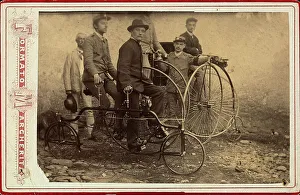 Group of men with various bicycle models