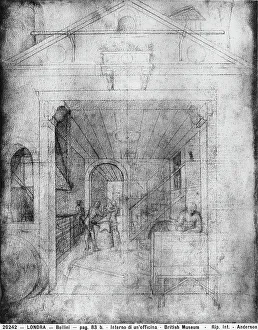 European Renaissance Period Artwork Prints: Inside a workshop. Drawing by Jacopo Bellini, in the British Museum in London