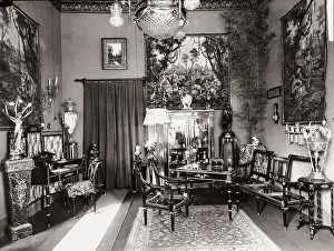 Interior of Pietro Botto's store in Via Strozzi, Florence, with its furniture and objects of art