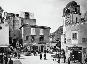 Bell Tower Clock Tower Prints: Main square of Capri