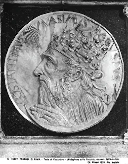Medallion with a bas-relief of the profile of Constantine. Detail of the faade of the Certosa di Pavia