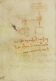Renaissance Baroque Styles Period Prints: A millstone, drawing from the Codex Forster III