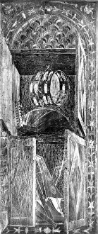 Musical instruments placed inside a cabinet. Trompe-l'oeil work by Fra Giovanni da Verona, section of the choir stalls of the Cathedral of Siena