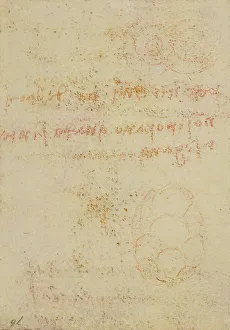 Observations on the circular motion of water, writings from the Codex Forster III, c.76r, by Leonardo da Vinci, housed in the Victoria and Albert Museum, London