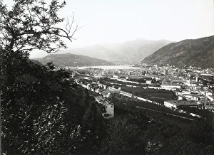 Urban Lake Scenery Prints: Panoramic view of the city of Como