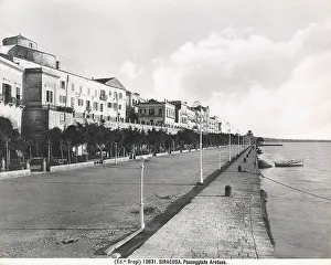 Mediterranean Coastline Scene Prints: Panoramic view of the seafront of Syracuse