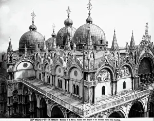 Byzantine Art Style Prints: Partial view of the domes and the second floor of St. Mark's Basilica in Venice