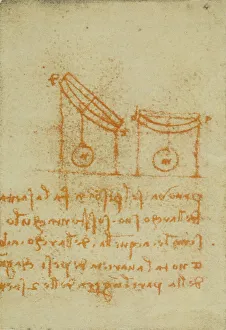 High Renaissance Artwork Prints: Physics study on weights, page from the Codex Forster III