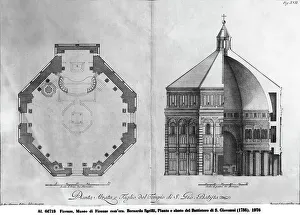Christian Religious Architecture Europe Prints: Plan and elevation of the Baptistry of San Giovanni