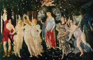 Prints of Primavera; work of Sandro Botticelli. Uffizi Gallery, Florence Painting Early Renaissance, Renaissance, Renaissance-Baroque styles and periods, Europe, First and Second Millennium A.D Arrows of Affection: A Timeless Journey Through Cupid's Realm: Primavera; work of Sandro Botticelli. Uffizi Gallery, Florence