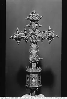 Processional cross with Saint George in the parish church of San Michele di Cernobbio on Lake Como